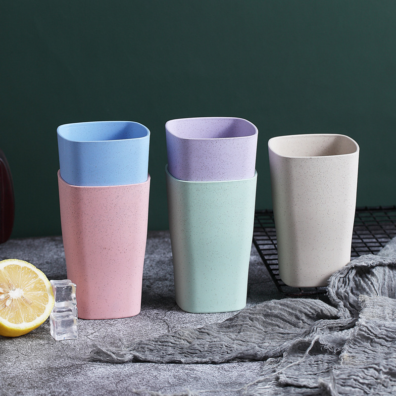 Korean Version Of Wheat Straw Boys And Girls Cute Water Cup Household Daily Thickened Breakfast Cup Plastic Convenient Milk Cup