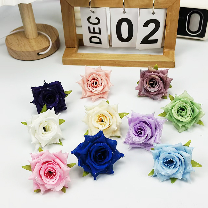 Dewdrop Rose Artificial Flower DIY Materials Dewdrop Rose Wedding Headpiece Accessories Fake Flower Curled Edge Rose Flower in Stock