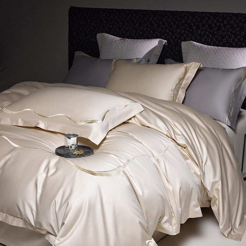 Duvet Cover SetMicrofiber Duvet Cover High-end Minimalist Light Luxury Style 100s Long-staple Cotton Four-piece Set, All-cotton, Soft And Luxurious Te_voghion.com