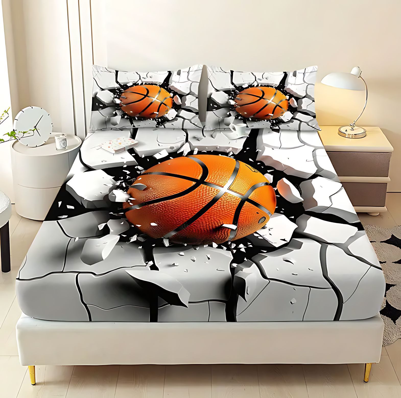 TEMU / JIT transfronterizo baloncesto deporte HD impresión digital abrasión cama gaza pillowcase set fuente fabricante