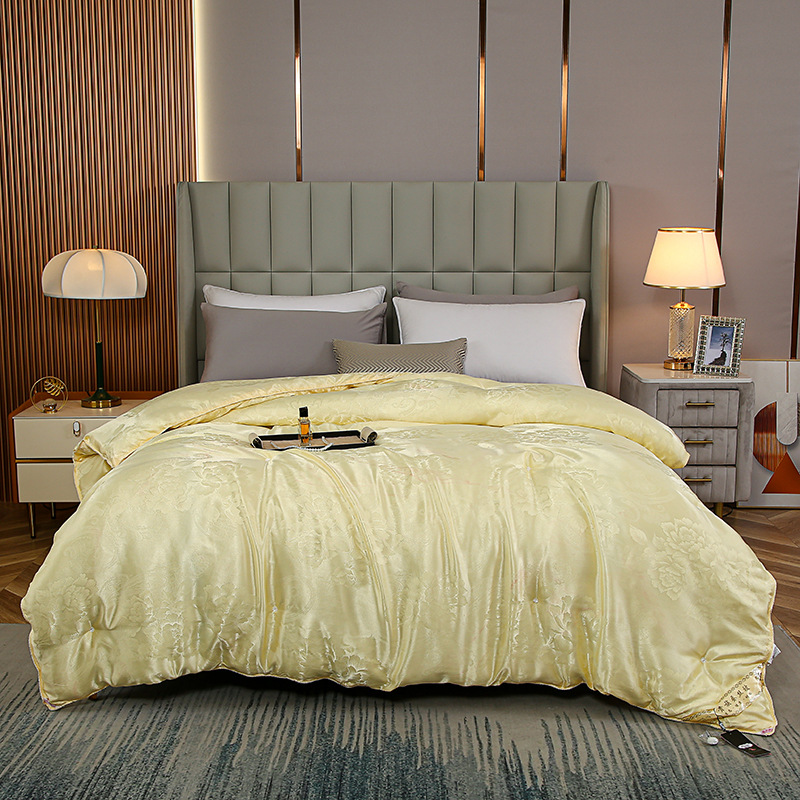 2025新款贡缎提花牡丹花封口蚕丝被手工订花冬被夏被春秋被芯 150