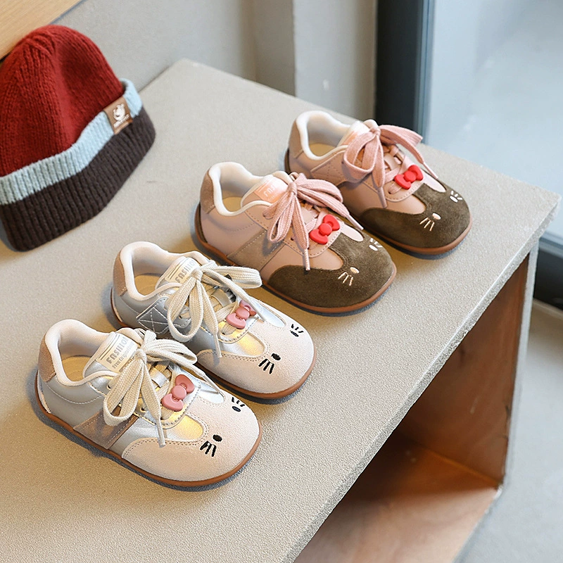 2025 новая корейская маленькая девочка бант мультфильм милые этические туфли для девочек сладкие кошачьи маленькие туфли