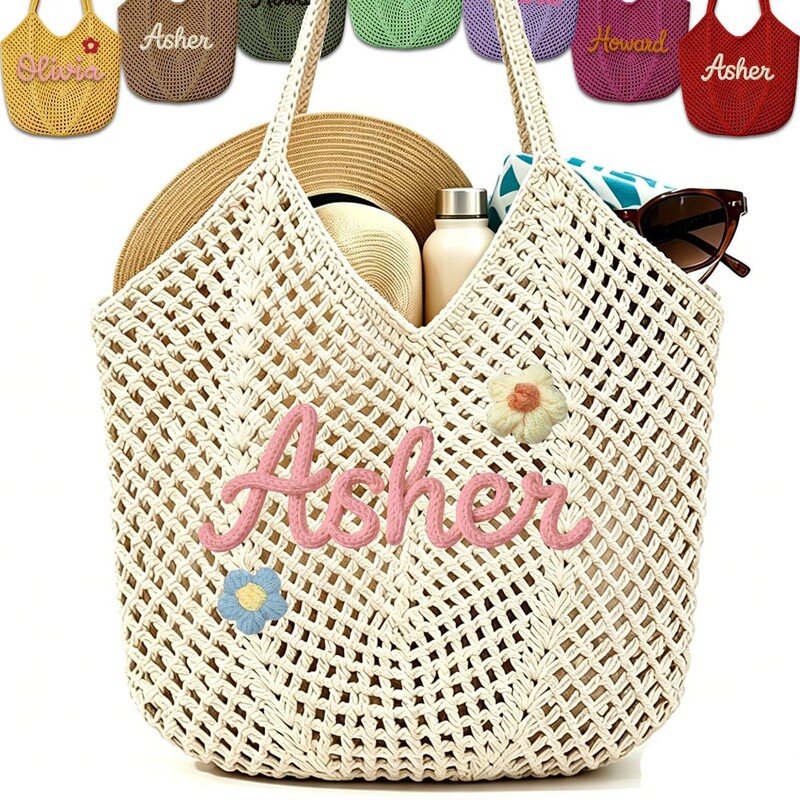 Personalized Name Handwoven Beach Bag Summer Women's Letter Beach Tote Bag Lightweight Vacation Travel Personalized Name Handwoven Beach Bag Summer Women's Letter Beach Tote Bag Lightweight Vacation Travel