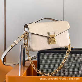 2025新品手提单肩包邮差包M46595全皮黑色链条包大象灰单肩斜挎包