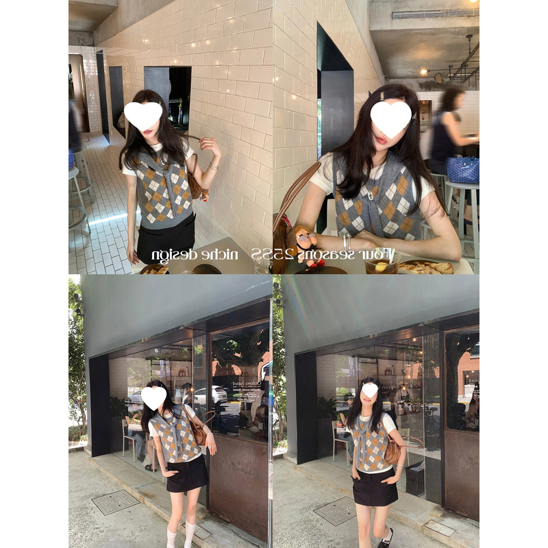 Ouyang Ling-Shaped Plaid Shawl Knit Sweater for Women, New Autumn Long-Sleeve Retro Lazy Style Cardigan Top