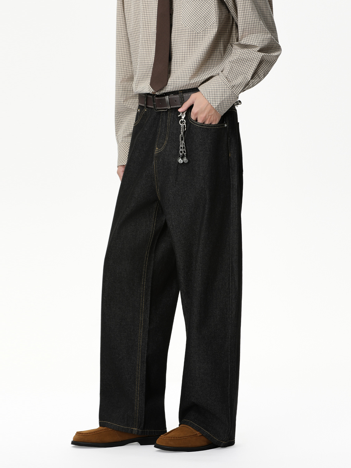 MTLCLOTHES Hombres| Pantalones rectos casuales de vaca limpia, piernas largas, vaqueros rectos de estilo general