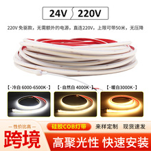 跨境220V 240灯高压免驱免焊接IP68硅胶一体挤出COB灯带厂家供应