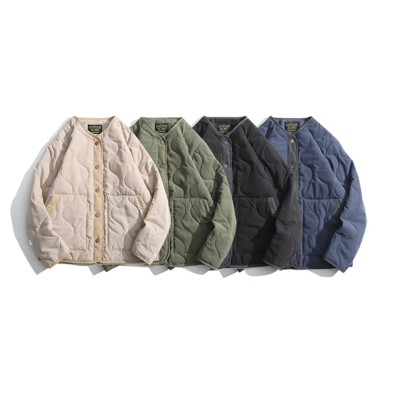 Double-sided peach skin velvet rich retro collarless cotton-padded jacket autumn and winter men's quilted lightweight cotton-padded jacket liner