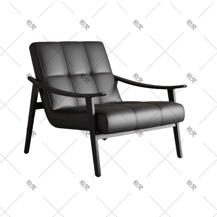 Silla de ocio de madera maciza perezosa de mediana edad, sofá individual de diseño de madera de fresno, silla Hank, silla de tienda de té con leche de café