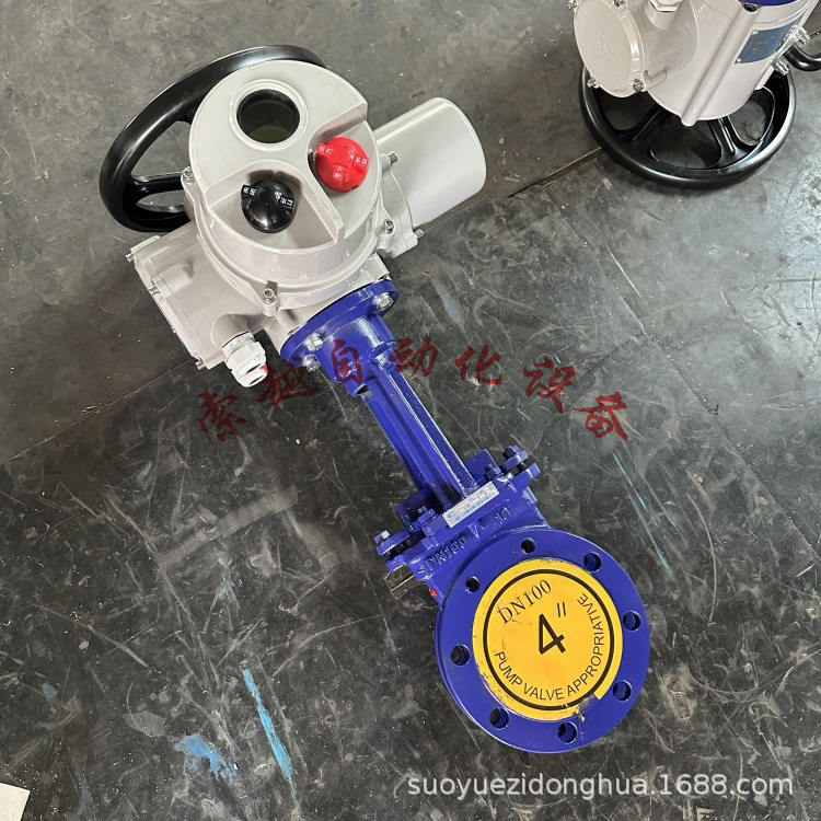 DN250 渣水混合电动刀型闸阀 PZ973H-16 智能一体化插板阀