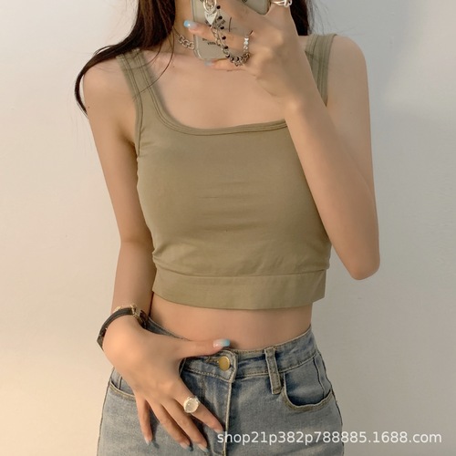 Solid Color Women's Nubra Tank Top Short Sleeve Revealing Large Size Bralette with Padded Straps, Slip Dress Top for Outerwear, Ins Style