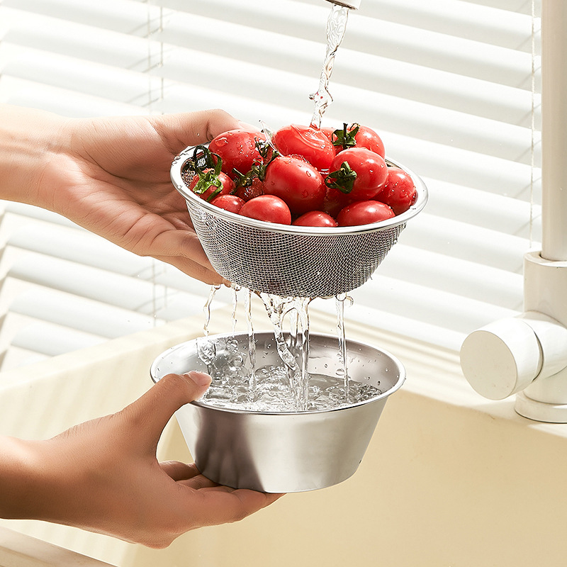 Food Grade 304 Mini Stainless Steel Draining Basket Washing Fruit Plate Filter Mesh Kitchen Washing Basket Rice Washing Artifact