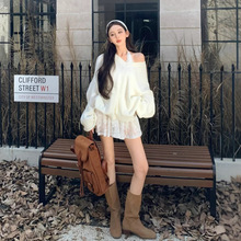 RHGD实拍2025  时尚复古气质辣妹蕾丝吊带裙+慵懒宽松针织毛衣