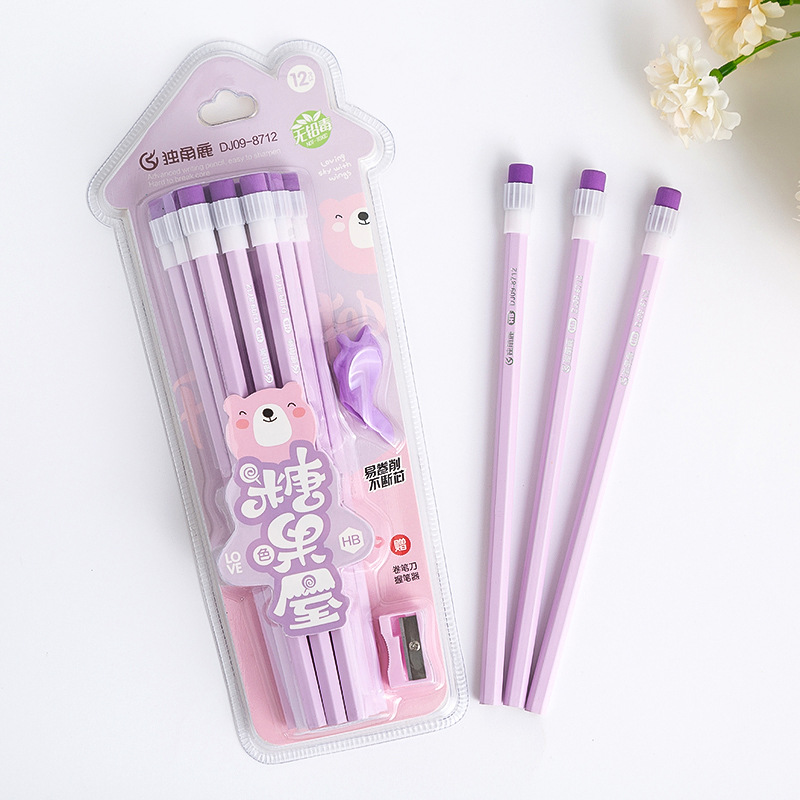 厂家自产自销小松树铅笔独角鹿系列12支大皮头糖果屋HB铅笔书写详情图3