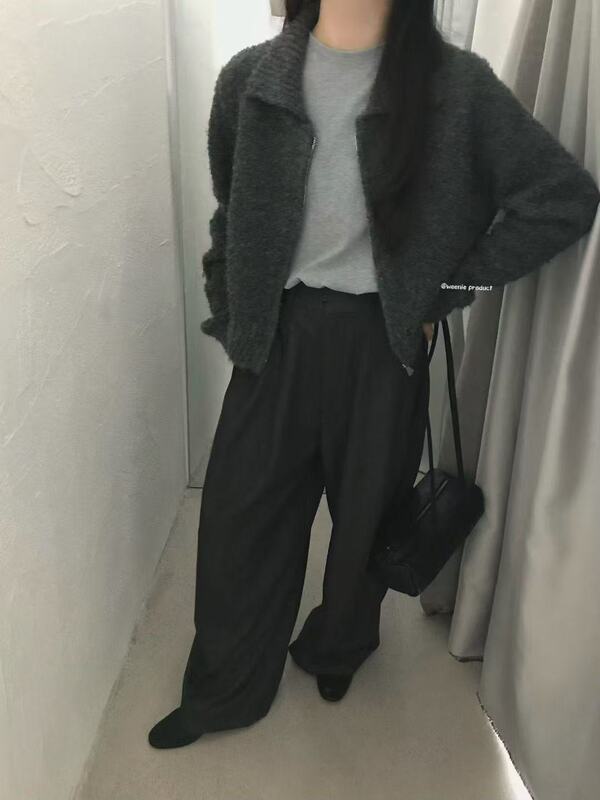 韩版圈圈毛翻领双拉链针织开衫女秋冬新款加厚短款宽松毛衣外套潮|undefined