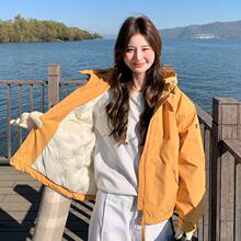 黄色短款冲锋衣羽绒服女2025冬季新款洋气休闲小个子加厚工装外套