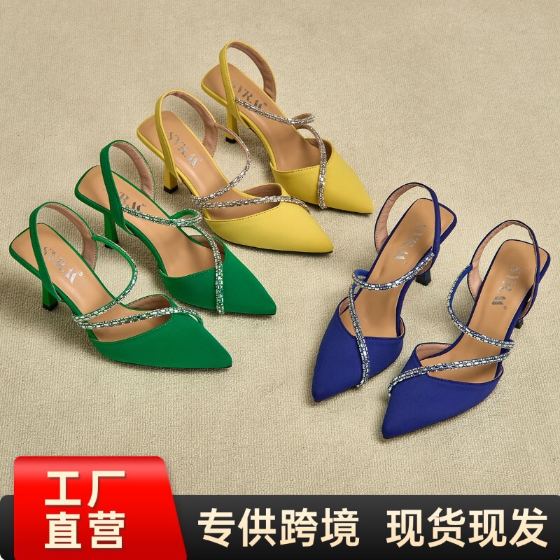 Cross-Border Supply of Women's Rhinestone High-Heeled Sandals, Pointed Toe Stiletto Heels with Open Back, Large Size Women's Shoes for Export Cross-Border Supply of Women's Rhinestone High-Heeled Sandals, Pointed Toe Stiletto Heels with Open Back, Large Size Women's Shoes for Export