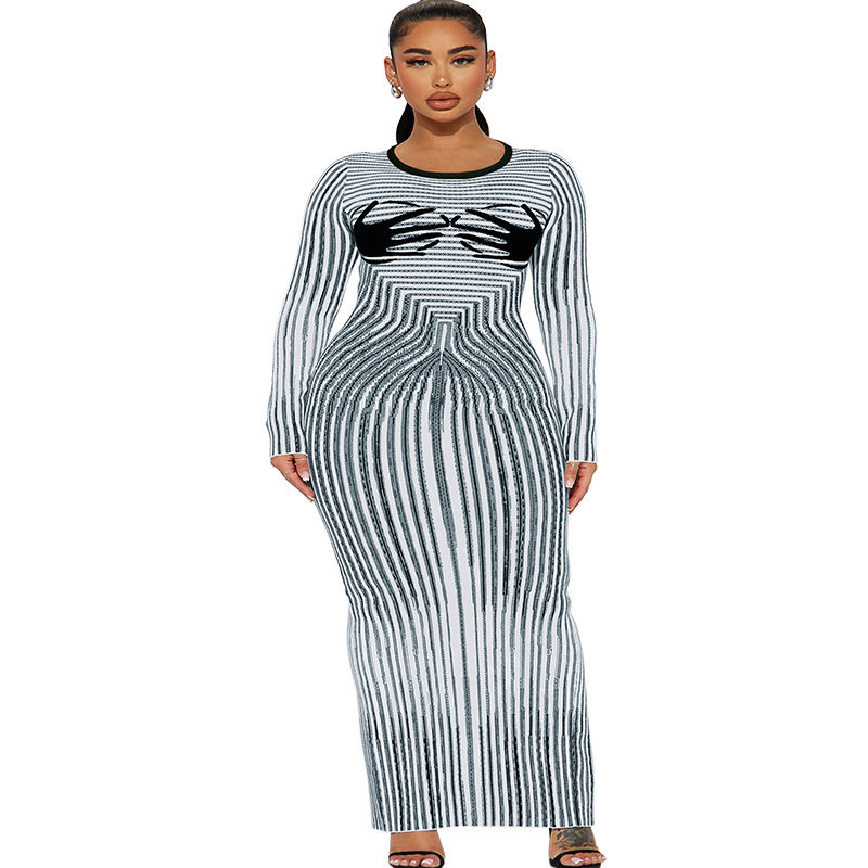 Women's Clothing Plus Size Women's Round Neck Slit Long Sleeve Dress Long Sleeve For Formal & Casual For Women_ecoleips.com