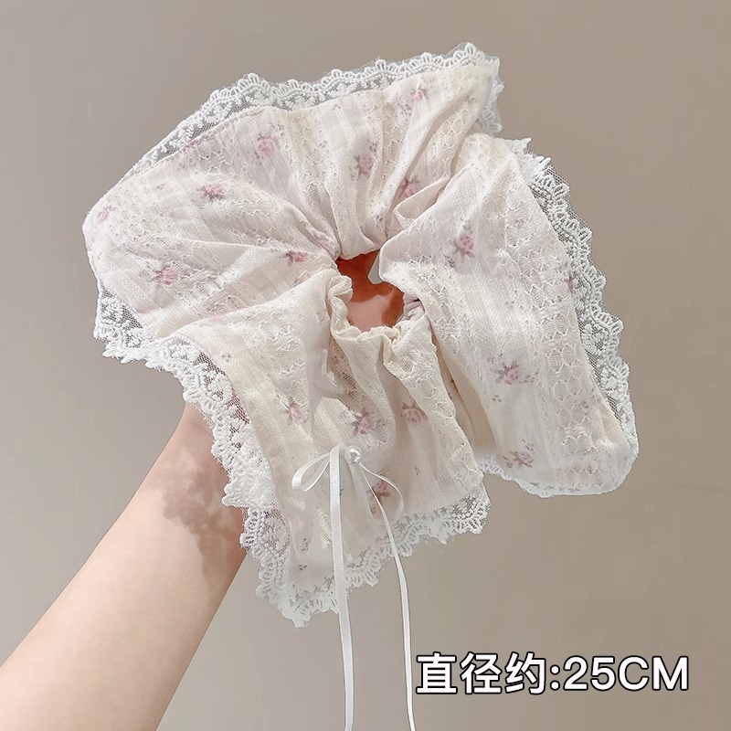 Anillo de pelo de intestino grueso súper grande coreano para mujer 2025 nuevo estilo de alta gama cordón de pelo de encaje plisado temperamento dulce cuerda de cabeza de flor