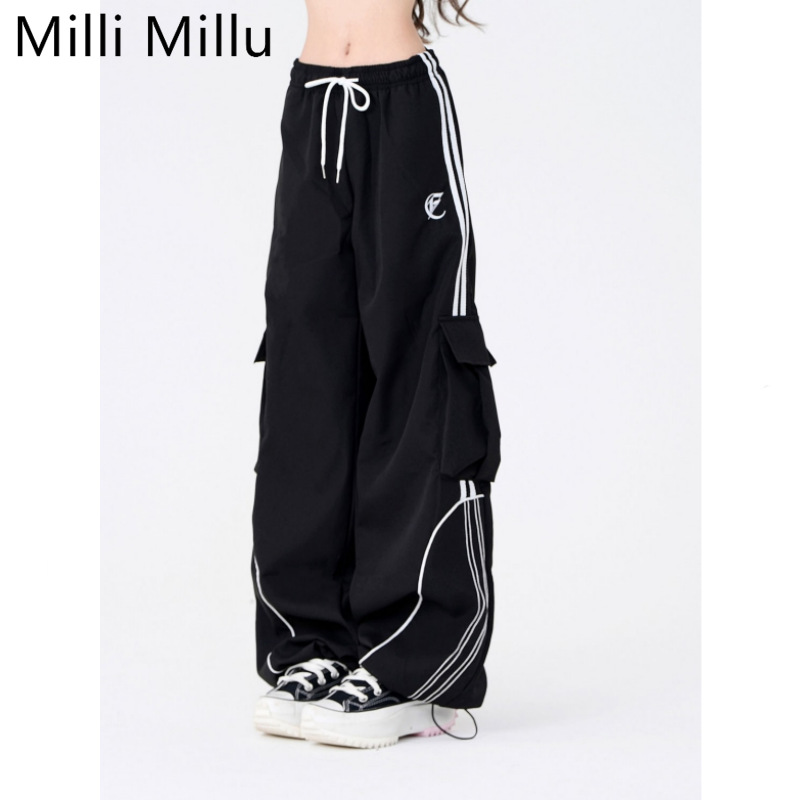 美式复古嘻哈街舞工装裤宽松运动裤阔腿男女休闲裤