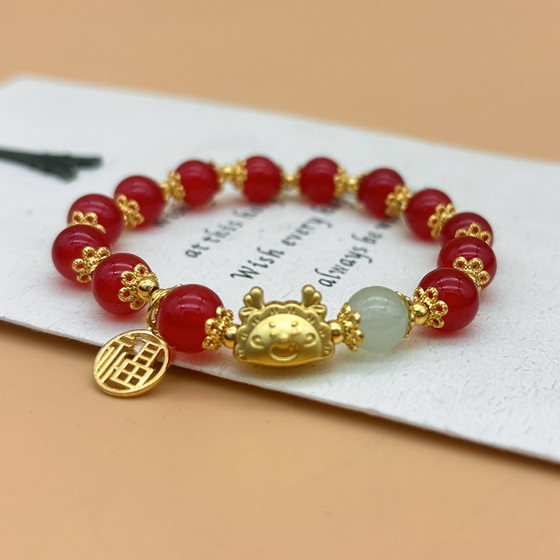 2024 New Year Zodiac Dragon Red Good Luck Bracelet Women's Zodiac Year Dragon Bracelet Festival Festive Jewelry Men