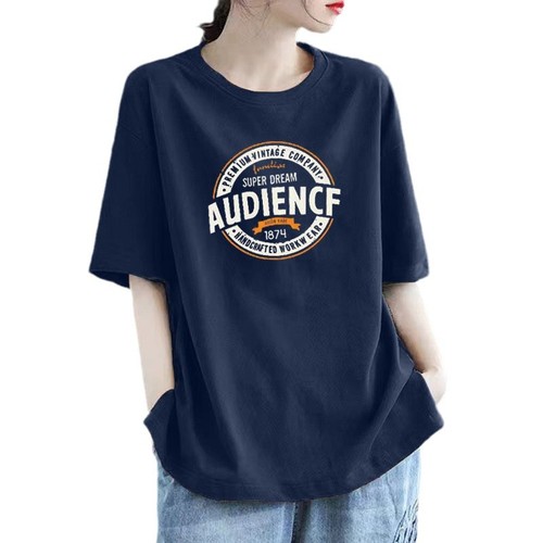 2025 Summer 100% Cotton Women's Loose Plus Size Slimming Fashion Medium Length Crew Neck T-shirt