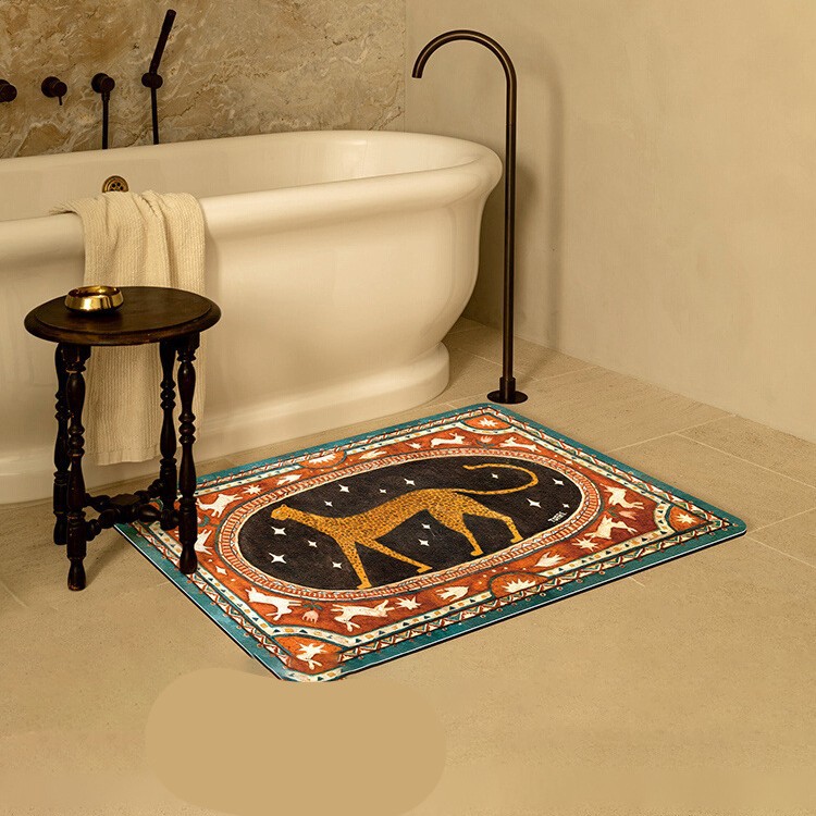 Retro-Style Water-Absorbent Bathroom Floor Mat, Non-Slip Foot Mat for Home Toilet Entrance, Quick-Drying Diatomaceous Earth Mat