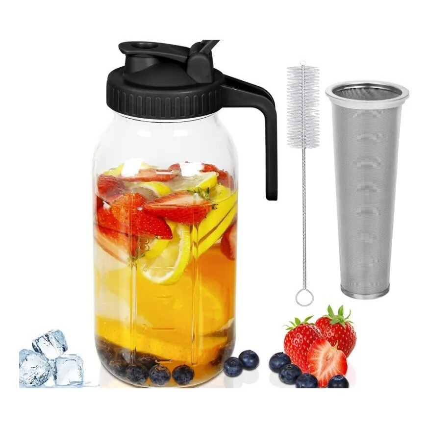 Amazon 64Oz32Oz Large Capacity Mason Jar with Handle and Scale, Cold Water Jug with Filter, Coffee Cold Brew Pot