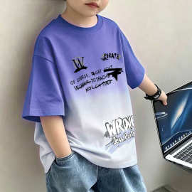 儿童衣服夏季男童纯棉短袖t恤男孩半袖渐变色上衣运动中大童夏装