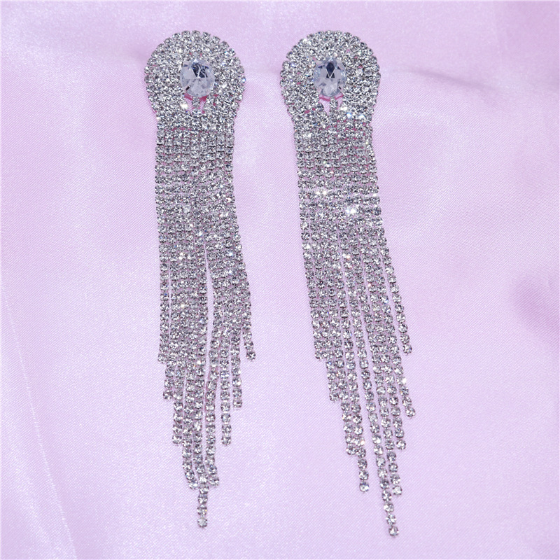 Fashion Crystal Gemstone Long Tassel Women's Earrings Wholesale display picture 3