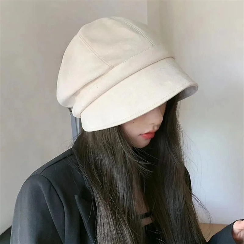 秋冬百搭韩版麂皮绒渔夫帽子女慵懒风鸭舌堆堆帽气质显脸小贝雷帽|undefined