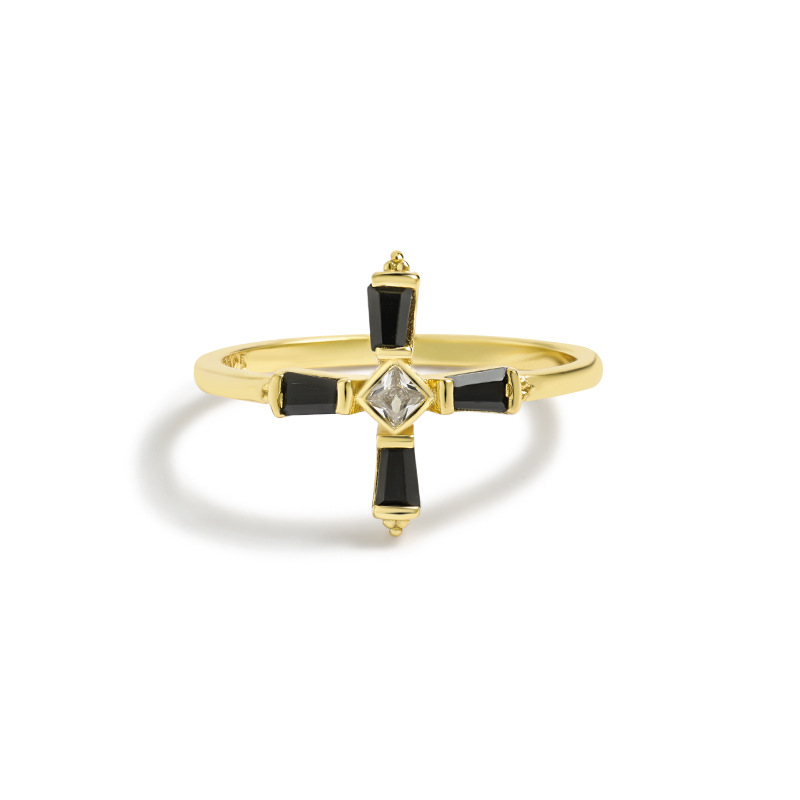 5g Weight Zircon Inlay Material 925 Sterling Silver Zircon Cross Rings