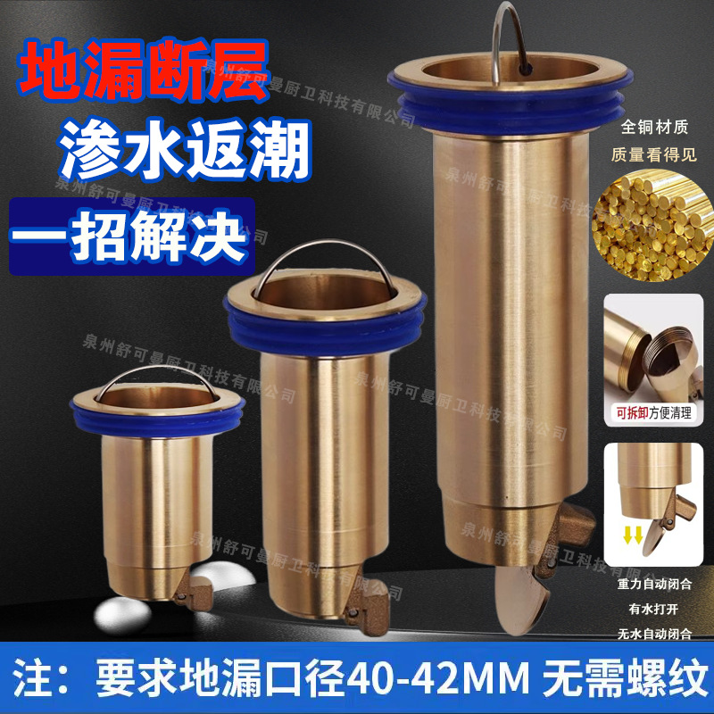 全黄铜深水断层加长延长地漏芯内芯下水道防臭卫浴间防虫防臭通用