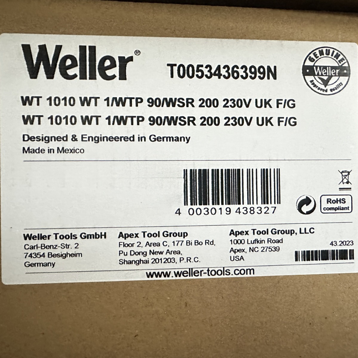 Weller焊台 T0053250399N烙铁头温度450°C