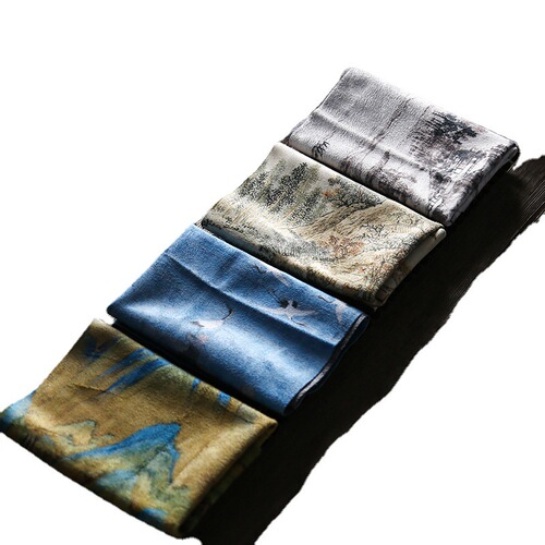 Qianlijiangshan Tea Towel Cotton and Linen Fabric Table Flag Chinese Suede Tea Mat Bamboo Mat Tea Curtain Dry Tea Towel Cushion