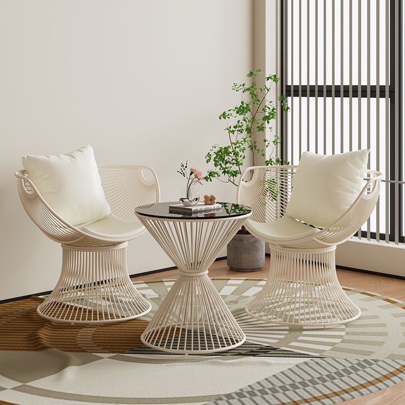 Balcony Leisure Light Luxury Table and Chair Sofa Chair Home Coffee Table Three-Piece Set Internet Celebrity Simple One Table Courtyard Cream Combination