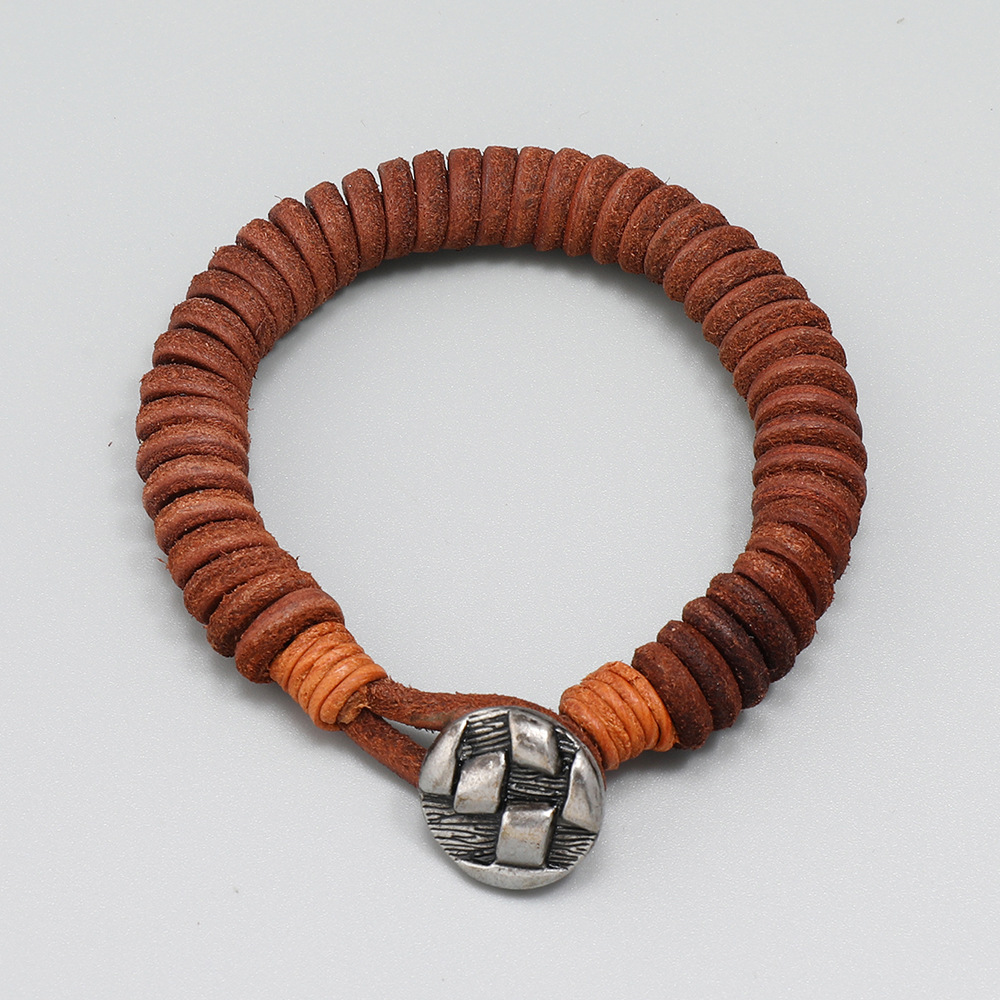 Daily, Street Occasion Retro Geometric Alloy Cowhide Knitting Men's Bangle Men Cord & Leather Bracelets