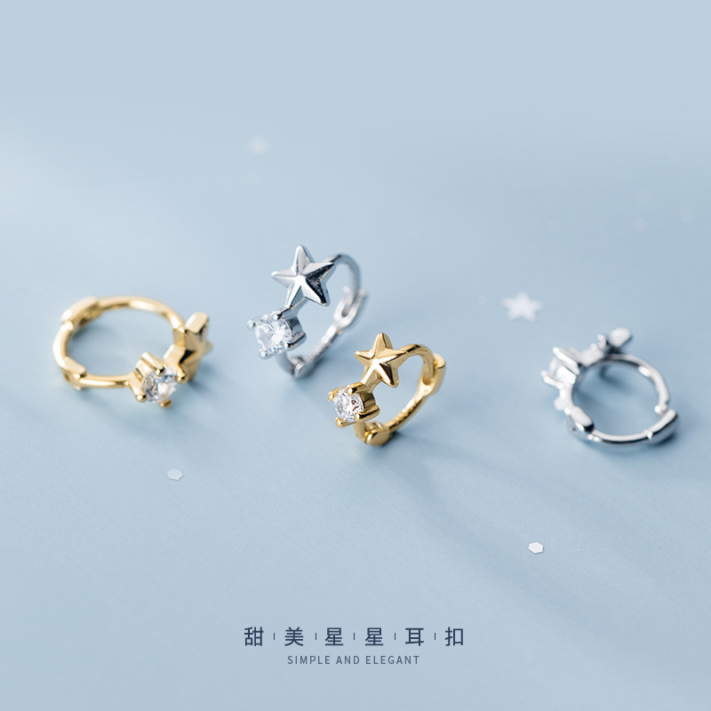 Eloch s925 plata temperamento pequeño estrella perfiles de orejas dulce simple coreano pendientes de diamante G7551