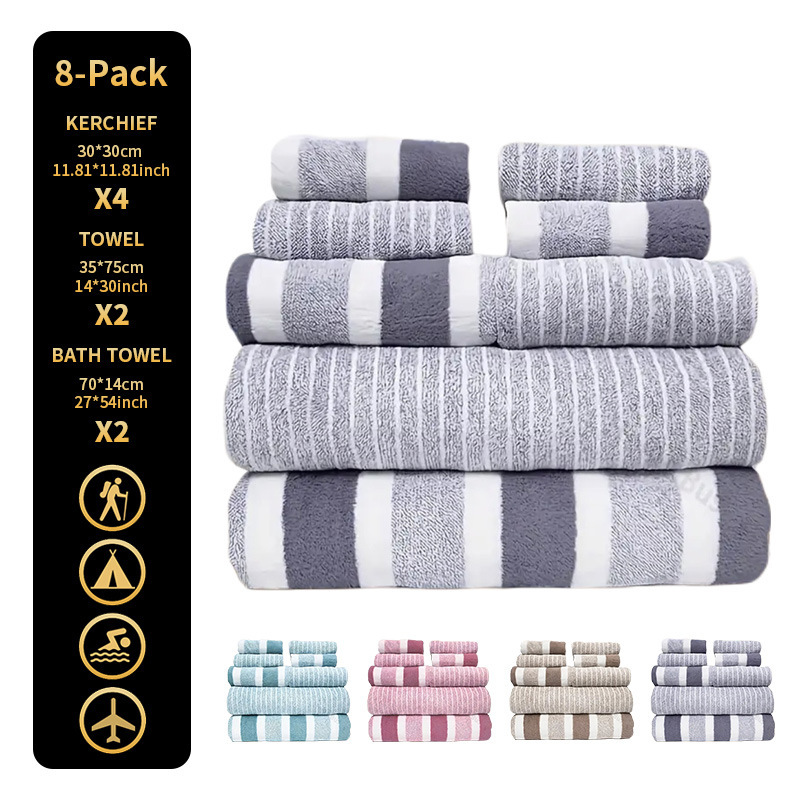 Cross-border wholesale three-color strip towel thickened absorbent household daily towel bath towel coral fleece wide and narrow suit Cross-border wholesale three-color strip towel thickened absorbent household daily towel bath towel coral fleece wide and narrow suit