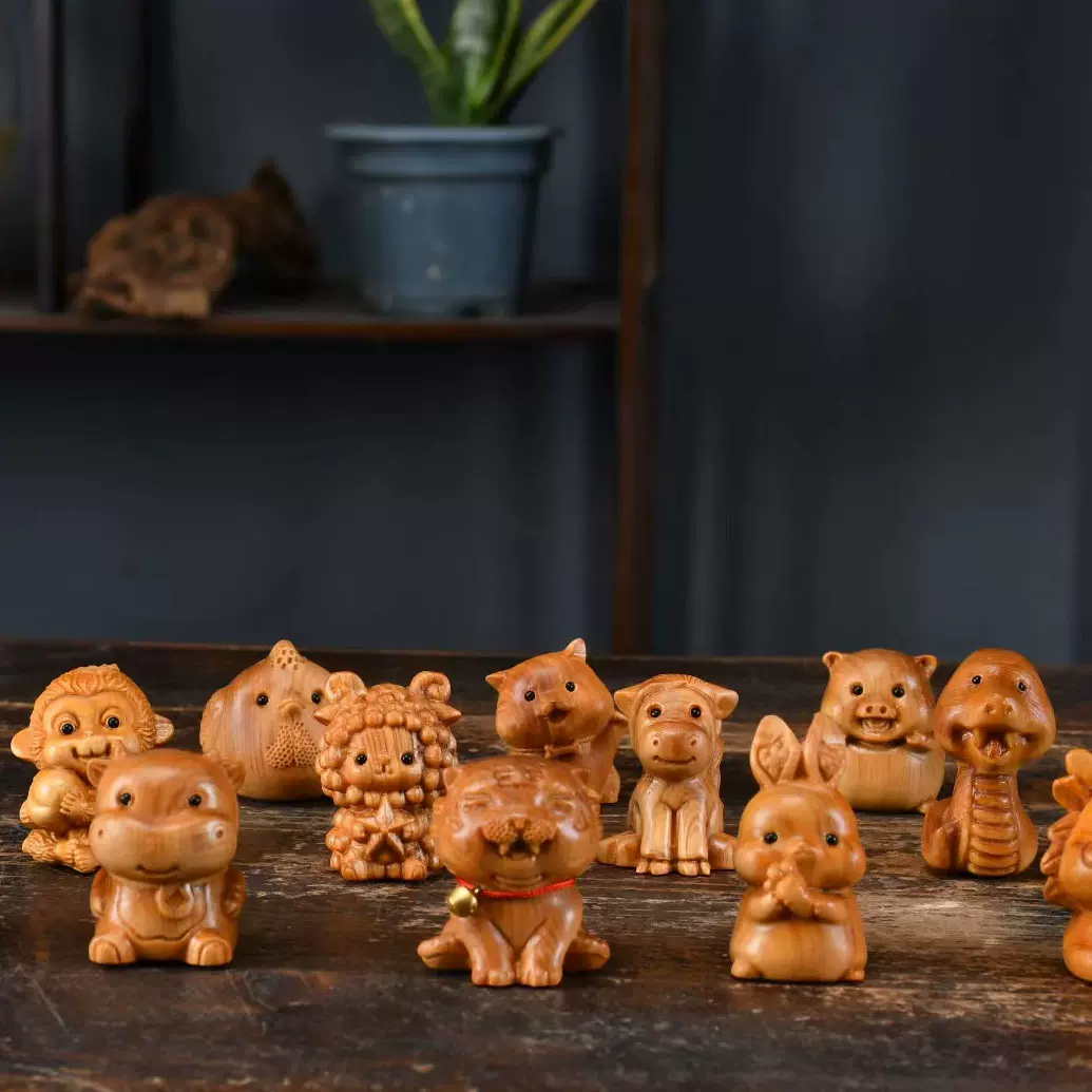 崖柏工艺品木雕十二生肖手把件全套挂件鼠牛景区网红款治愈系文玩
