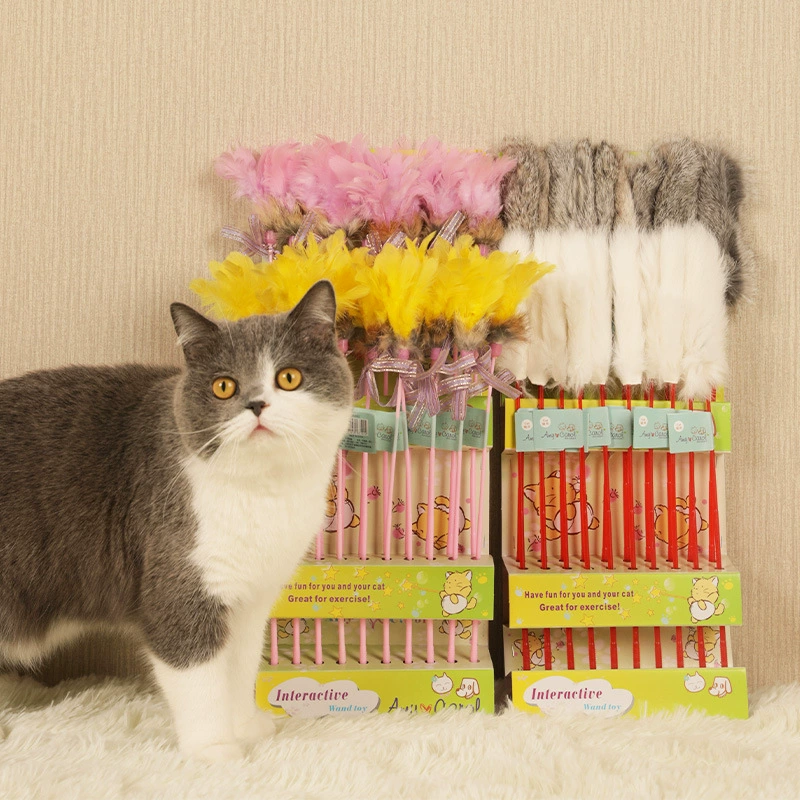 Эми Кролик Мех перо кошка Дразнилка милый плюшевый Кот Дразнилка оптом устойчивый к укусам, так как Hi Cat игрушки товары для домашних животных
