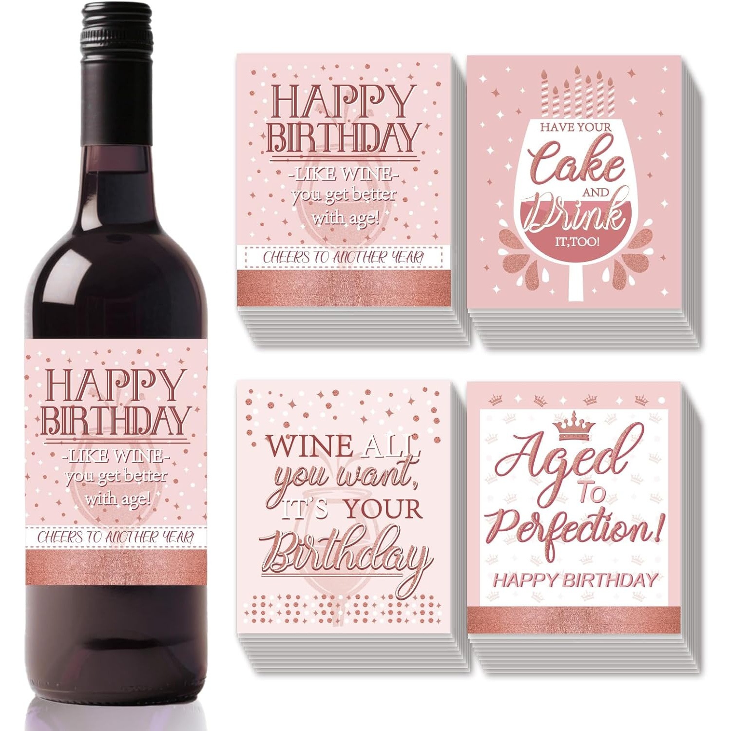 生日酒瓶贴纸粉红定 制装饰酒标标签