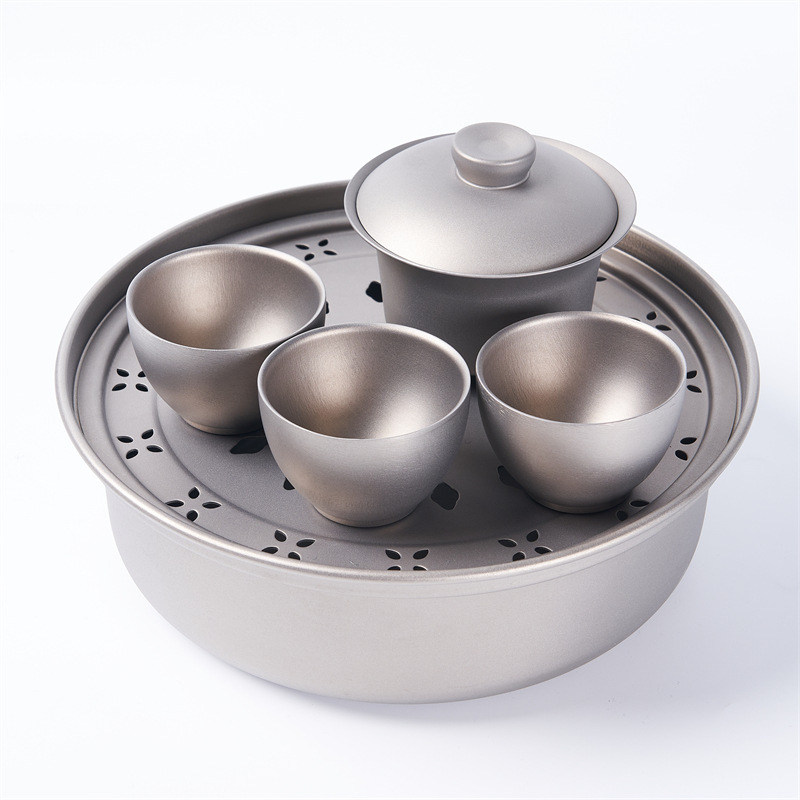 Bandeja de té de titanio puro taza de té hogar viaje portátil juego de té de titanio traje fabricante de té cubierta tazón de titanio taza de titanio suministros al aire libre