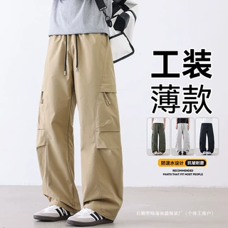 跨境批发春夏季男士休闲运动直筒长裤港风宽松阔腿裤户外美式工装
