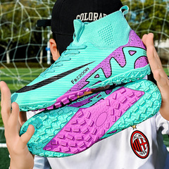 跨境高幫鴛鴦足球鞋碎釘人造草坪釘皮足男女兒童青少年學生訓練鞋