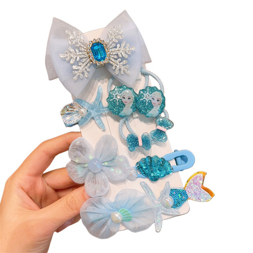 Children's Frozen Hairpin Elsa Princess Bow Hairpin Little Girl Clip Set Hair Accessories Girls Headwear