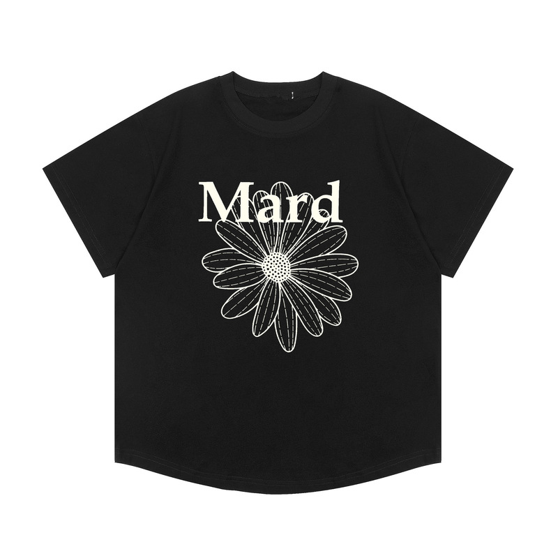 韓国マルディトレンディな半袖フラワープリントゴールドハイシルバー夏ラウンドネック純綿ルーズTシャツトップトレンディ|undefined
