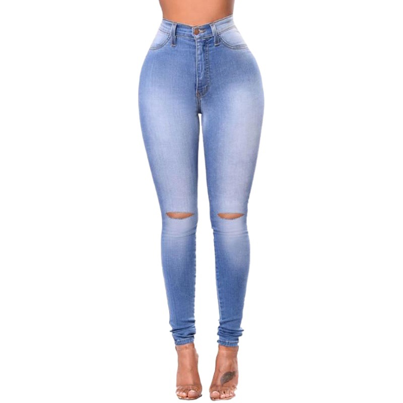 Jeans Ajustados Elásticos Desgastados para Mujer, Estilo Europeo y Americano, para Comercio Transfronterizo en WishBay y Amazon