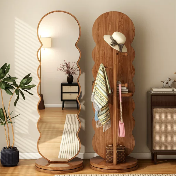 Rotating Dressing Mirror, Full-Length Mirror, Floor Mirror, Home Bedroom Coat Rack Mirror, Integrated Fitting Mirror, Freestanding and Movable