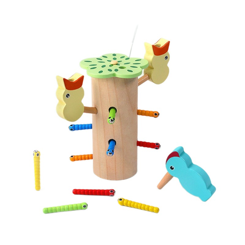 Douyin mismo estilo pájaro carpintero atrapando insectos juego de captura de insectos desarrollo intelectual educación temprana rompecabezas niños y niñas juguetes magnéticos para niños